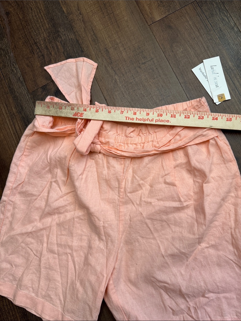 Tie-Waist Peach Bermuda Shorts 54% linen,46%rayon - Picture 10 of 11